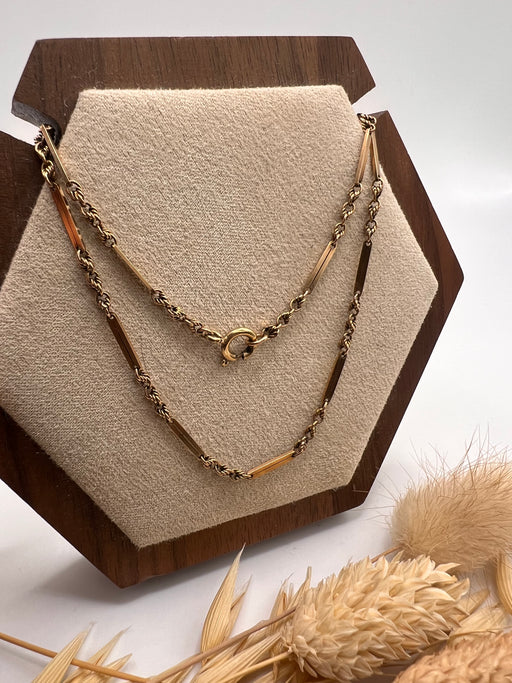 Antique Edwardian 9ct Baton And Lovers Knot Chain Necklace