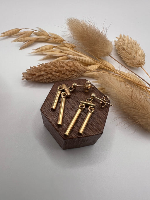 Vintage Gold Bar Dangle Stud Earrings