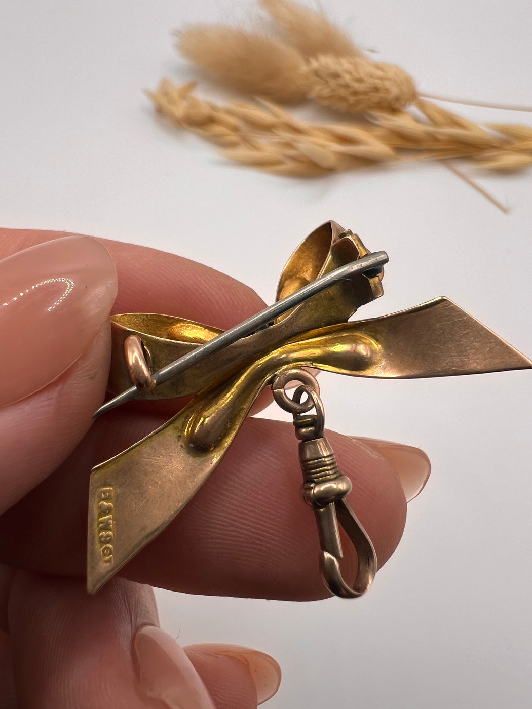 Antique Victorian 9ct Gold Bow Brooch With Dog Clip