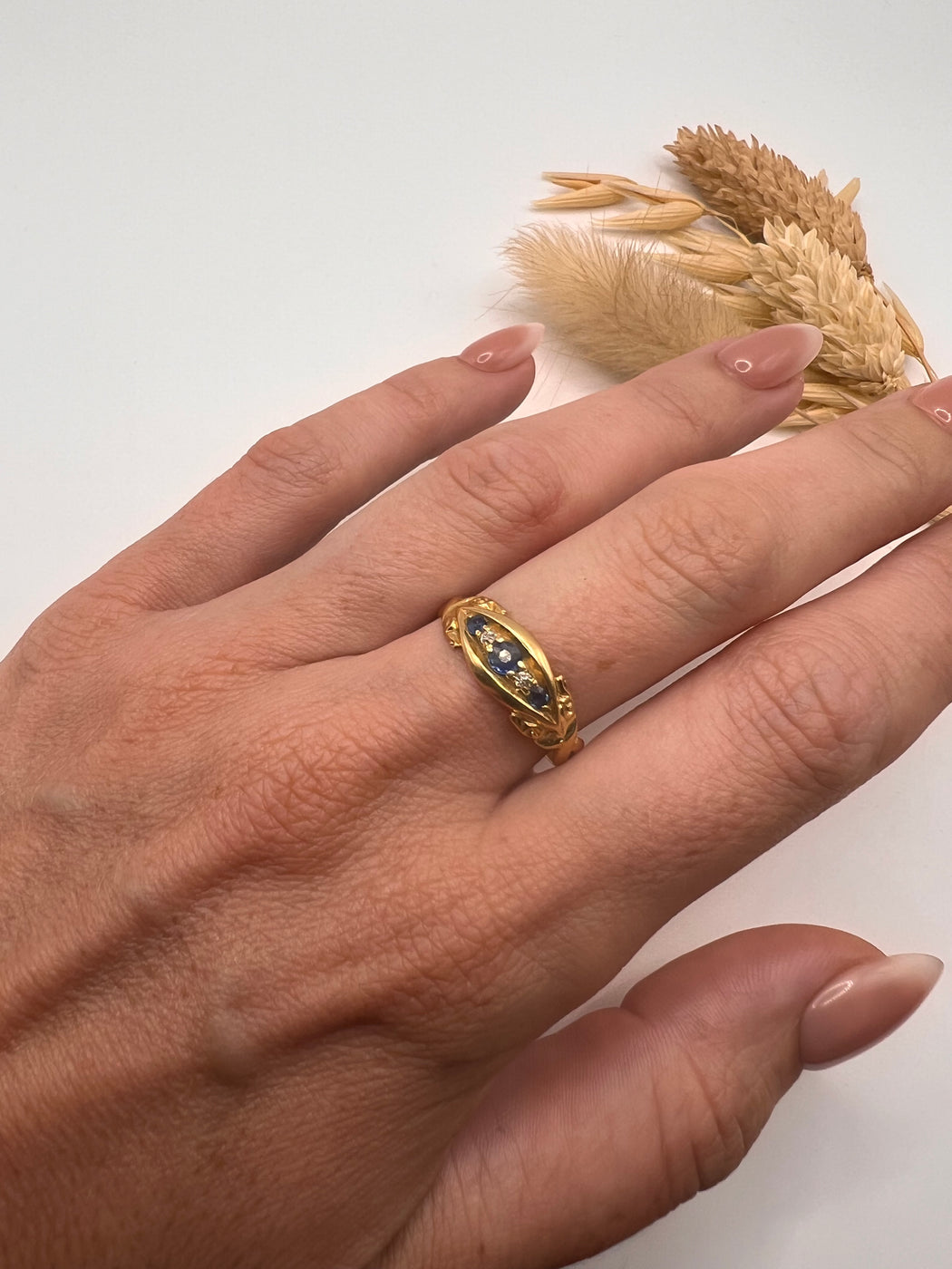 20th Century Sapphire and Diamond Boat Style Ring