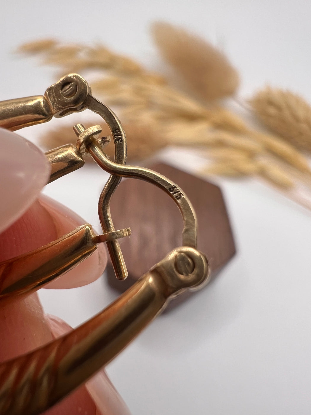 Vintage Gold Oval Patterned Creole Earrings
