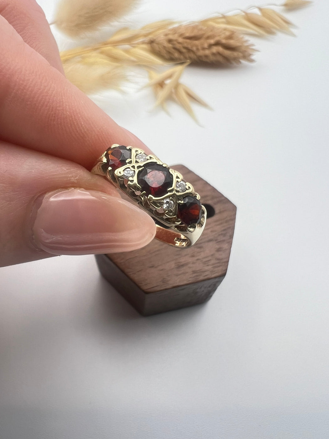9ct Garnet and CZ Trilogy ring