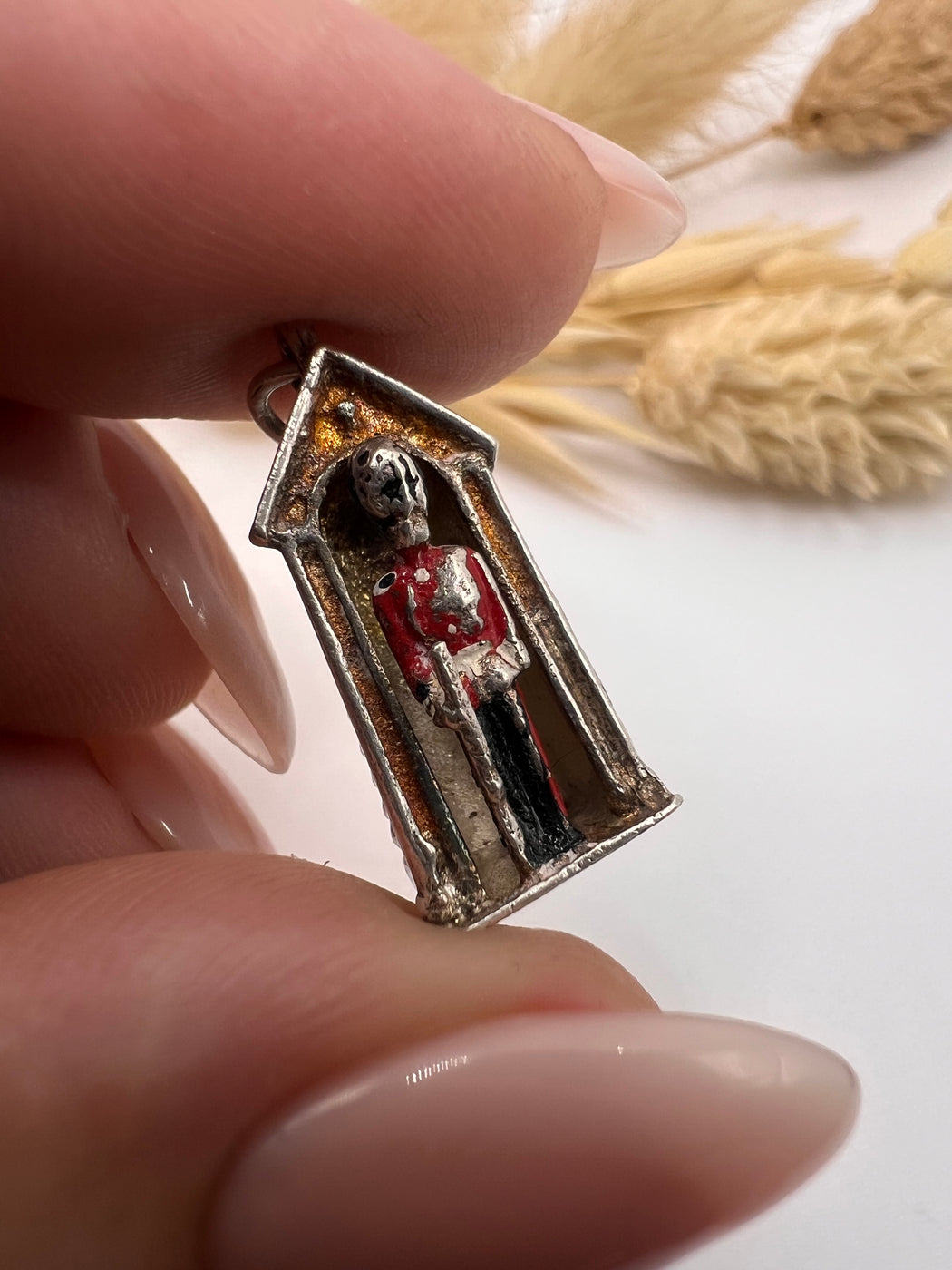 Vintage Silver Enamelled Kings Guard Charm