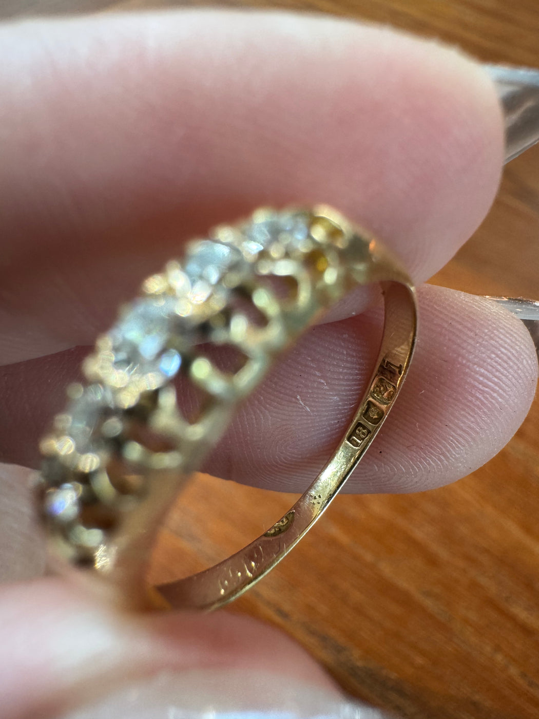 Antique 18ct Yellow Gold Boat Style Diamond Ring Size N