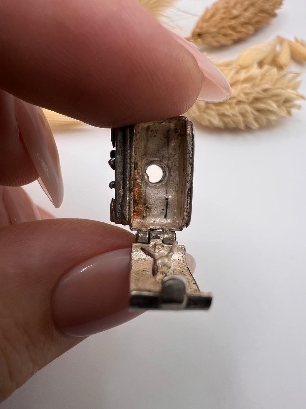 Vintage Silver Articulated Bird In Camera Charm