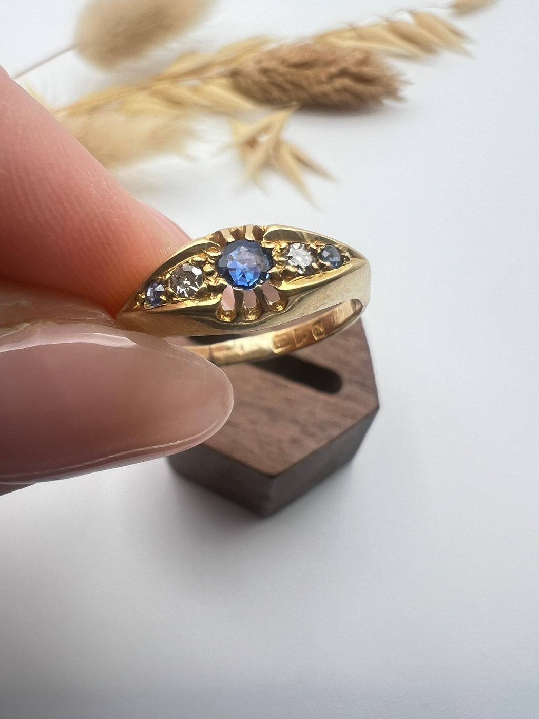 18ct Gold Sapphire and Old Cut Diamond Ring