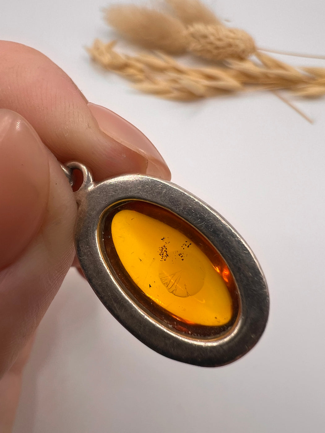 Vintage Silver And Amber Pendant