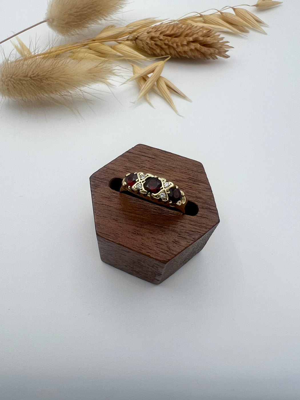 9ct Garnet and CZ Trilogy ring