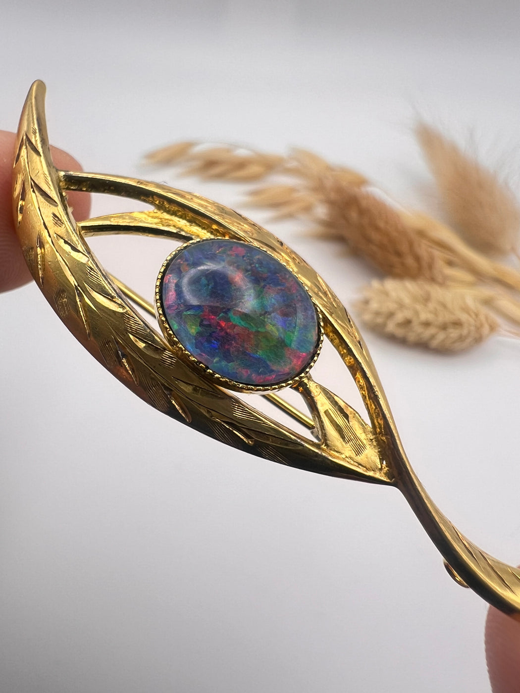 24ct Gold Plated Stirling Silver Australian Opal Brooch Pendant