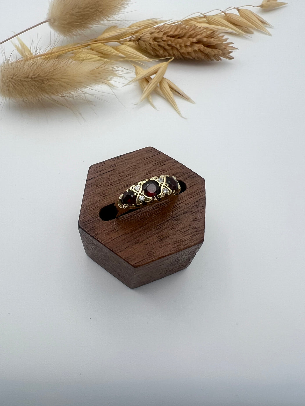9ct Garnet and CZ Trilogy ring