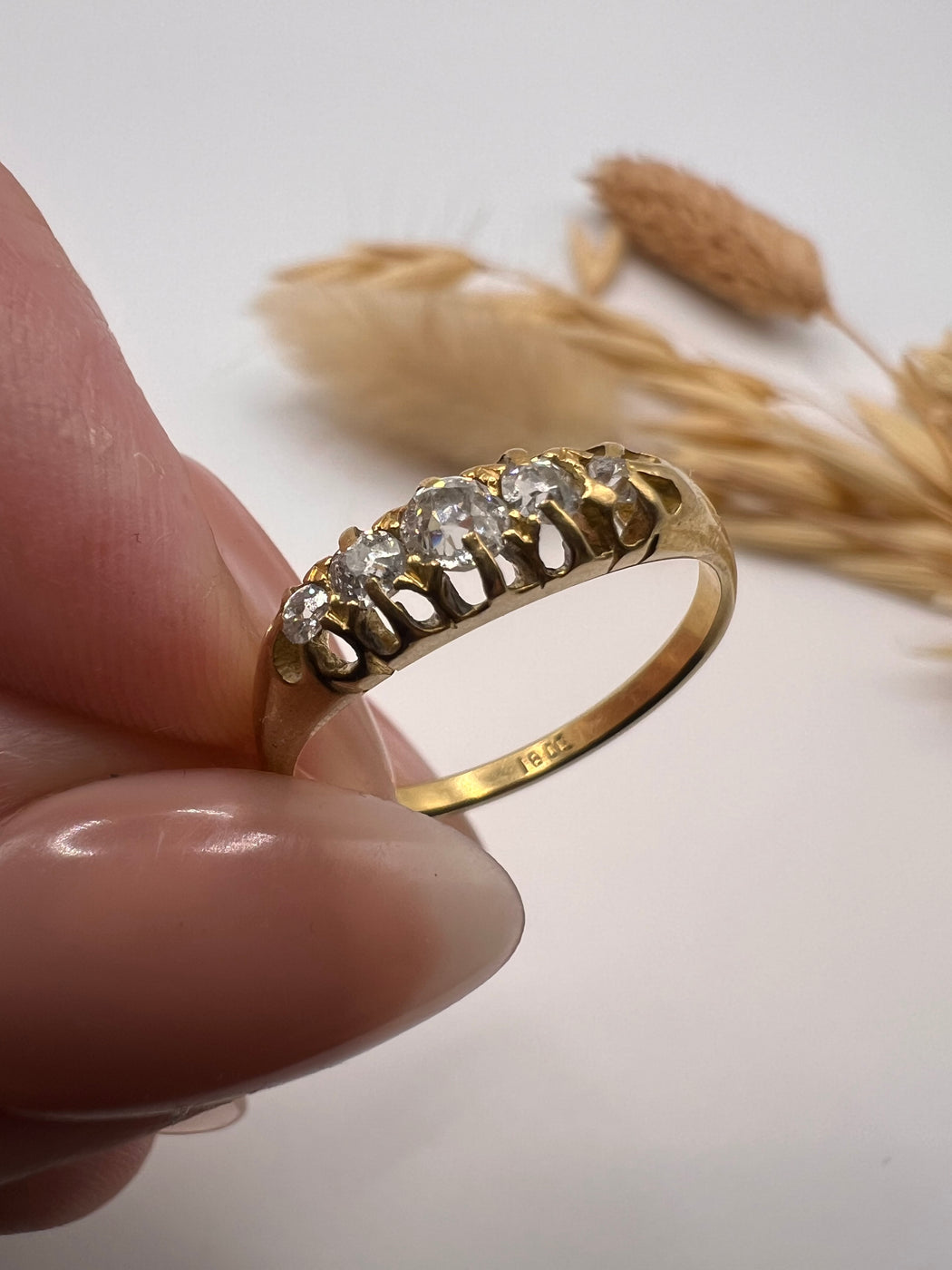 Antique 18ct Five Stone Old Cut Diamond Ring