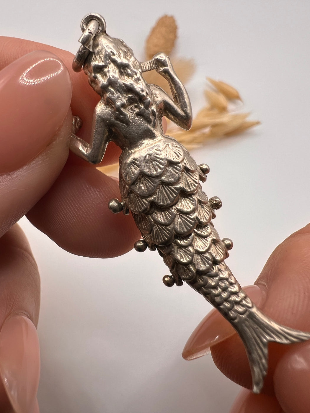 Rare Large Vintage Articulated Silver Mermaid Pendant