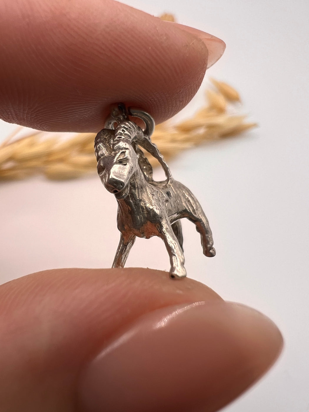 Vintage Silver Standing Horned Goat Charm
