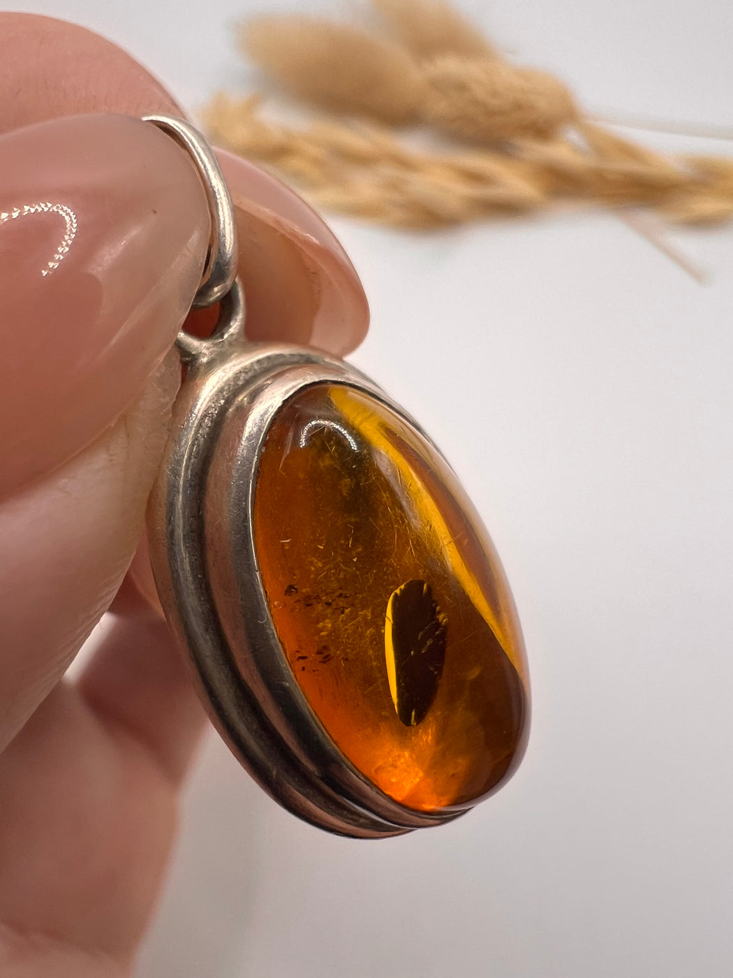 Vintage Silver And Amber Pendant