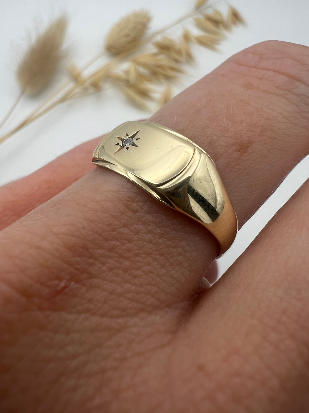 9ct Starburst Diamond Oblong Signet Ring