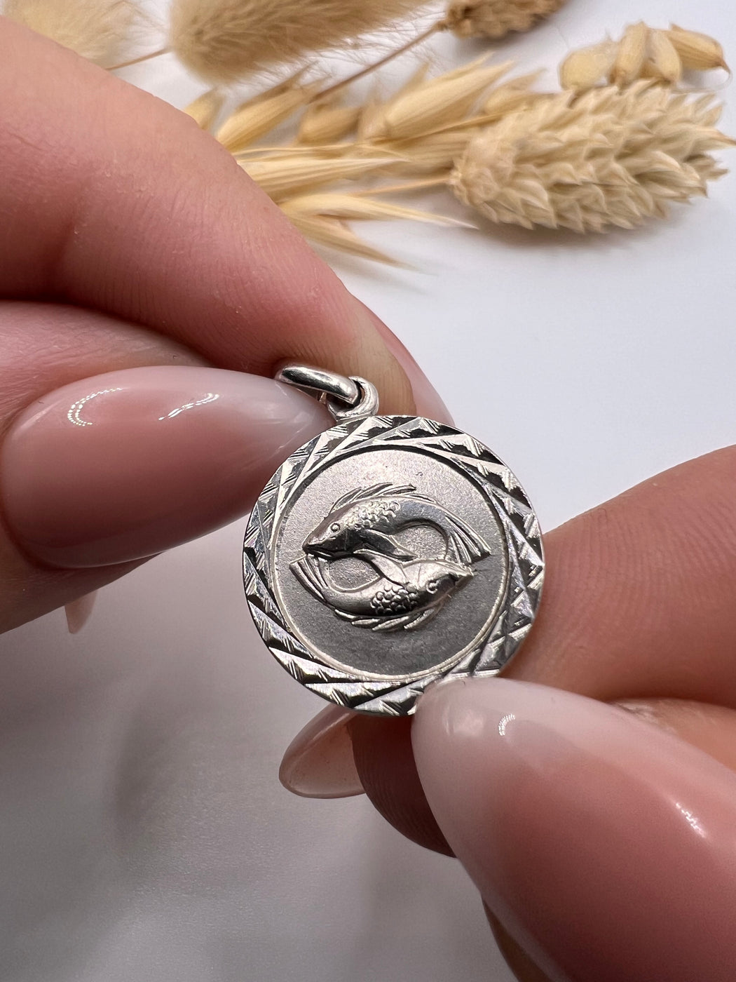 Vintage Silver Zodiac Pisces Fish Medical Alert Medallion