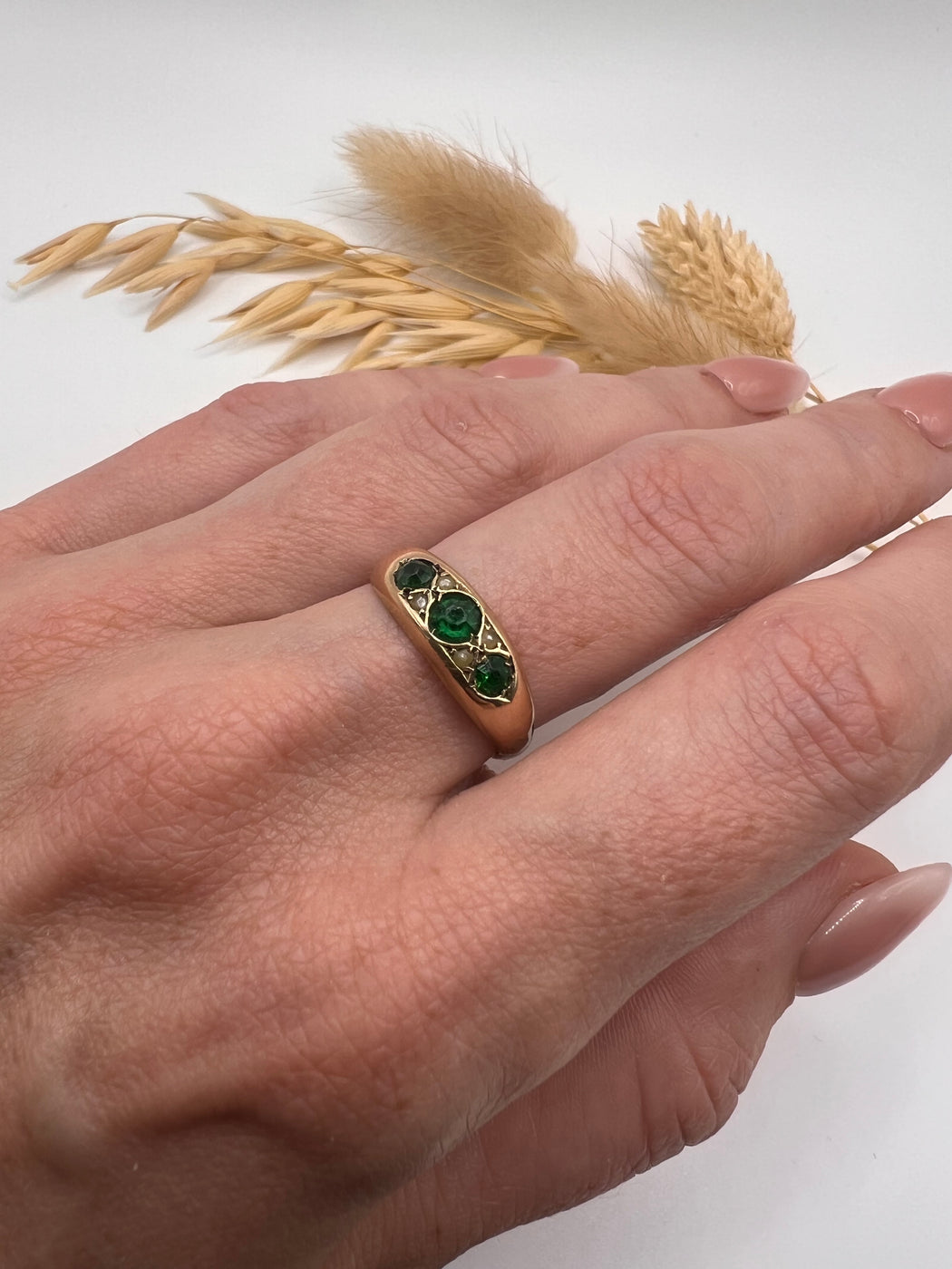 Emerald And Split Pearl Gold Ring