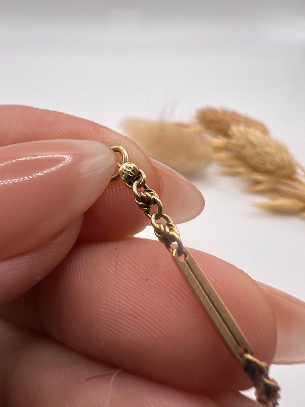 Antique Edwardian 9ct Baton And Lovers Knot Chain Necklace