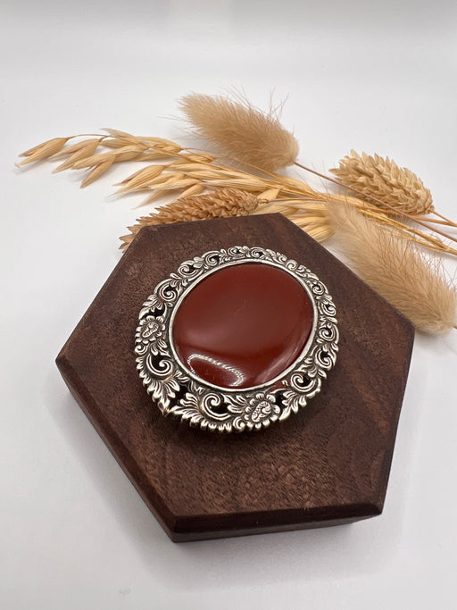 Carnelian Stirling Silver Cabochon Brooch