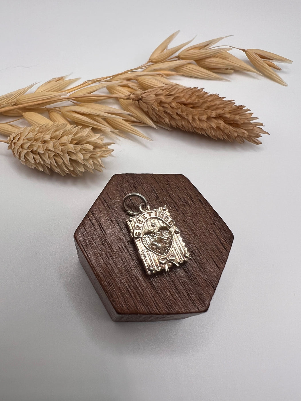 Vintage Silver Articulated Greetings Love Charm