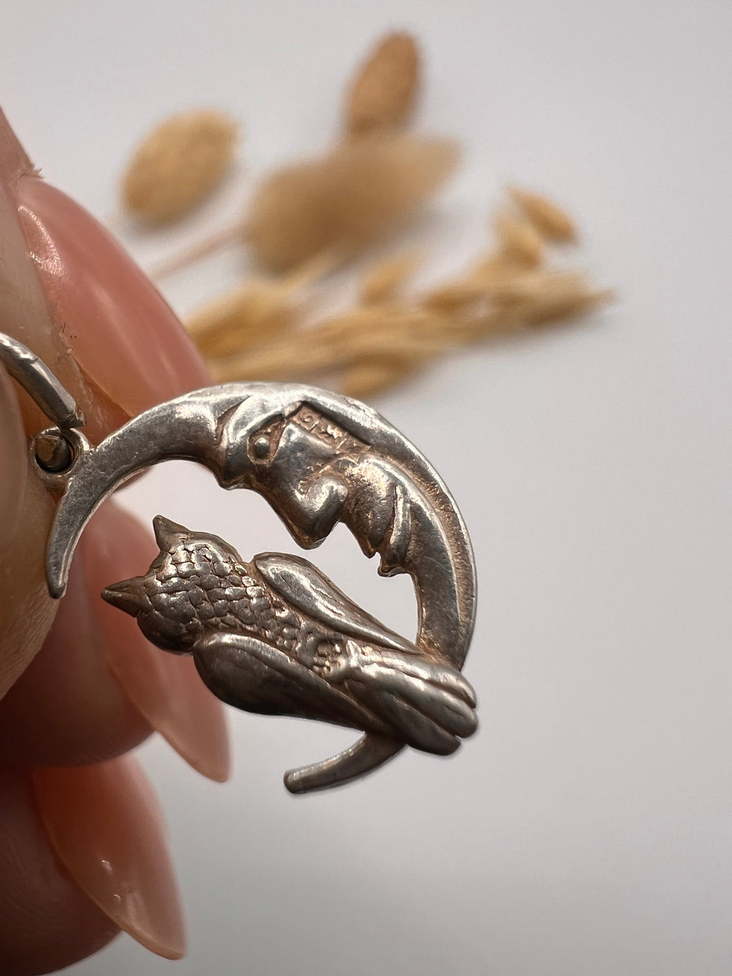 Vintage Silver Owl And The Moon Charm