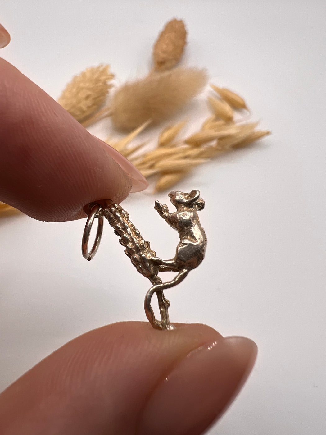 Vintage Silver Mouse On Wheat Sheath Charm
