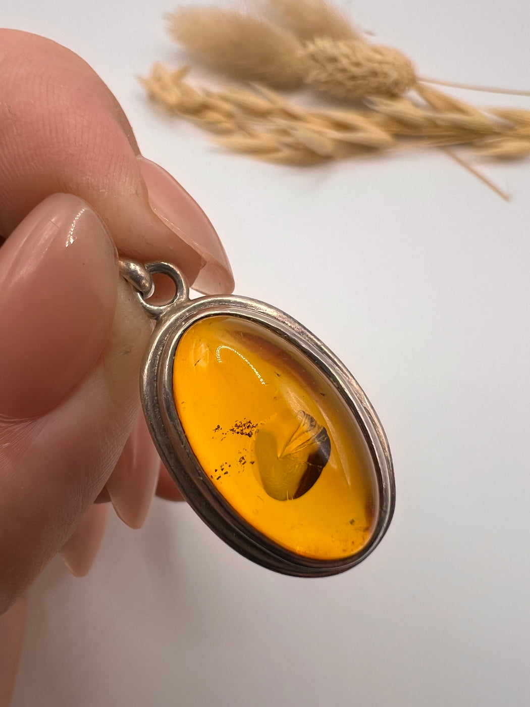 Vintage Silver And Amber Pendant