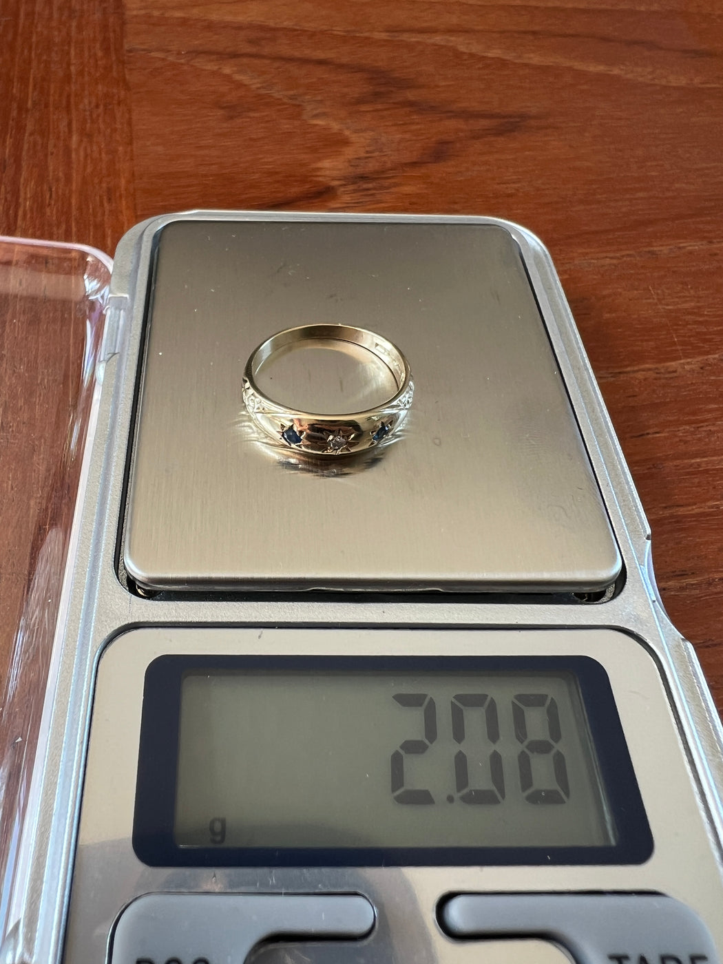 Sapphire And Diamond 9ct Gold Gypsy Ring Size L