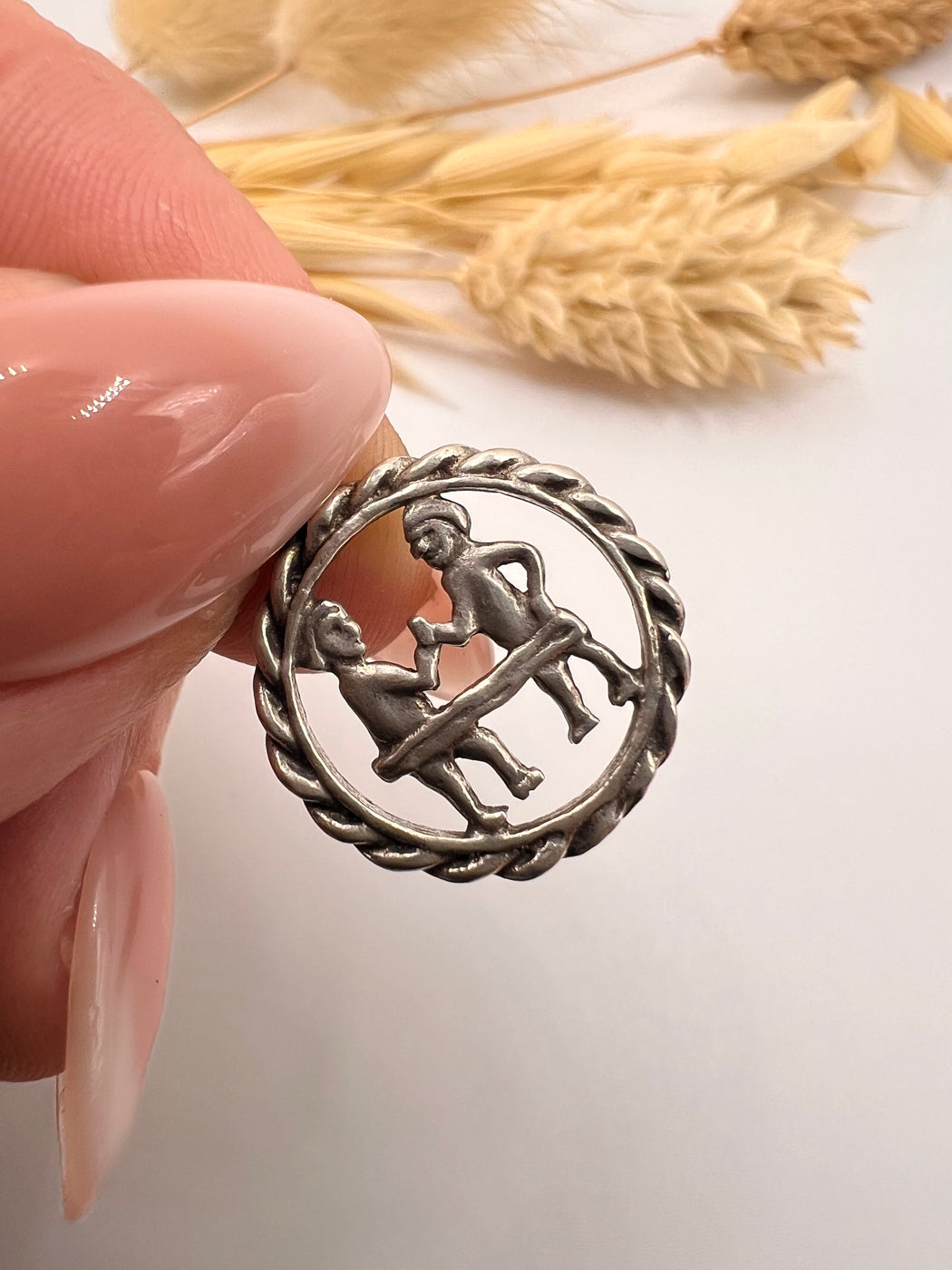 Vintage Silver Zodiac Gemini Twins Charm