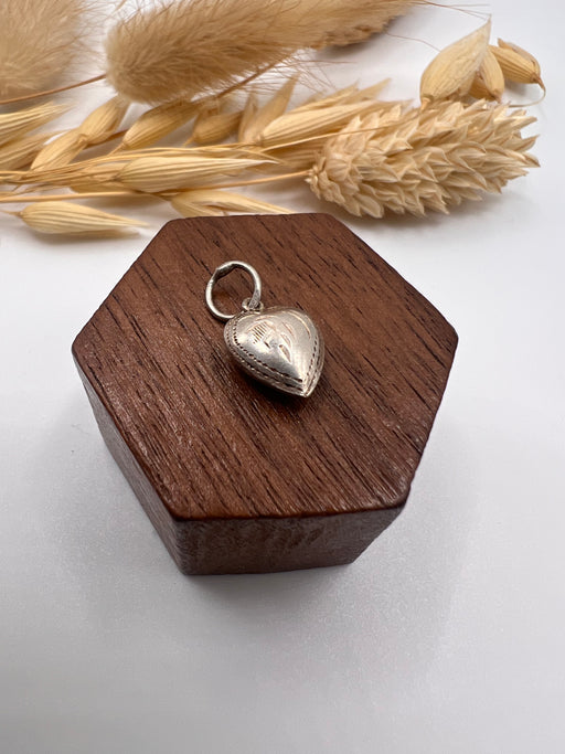 Vintage Silver Patterned Puffy Heart Charm