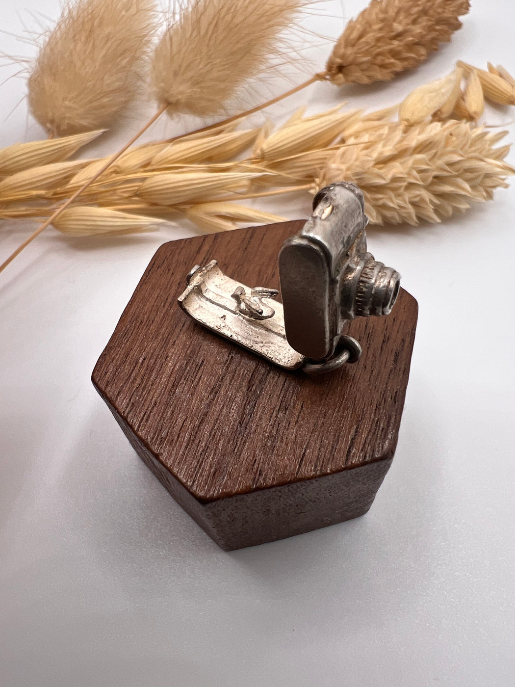 Vintage Silver Articulated Bird In Camera Charm