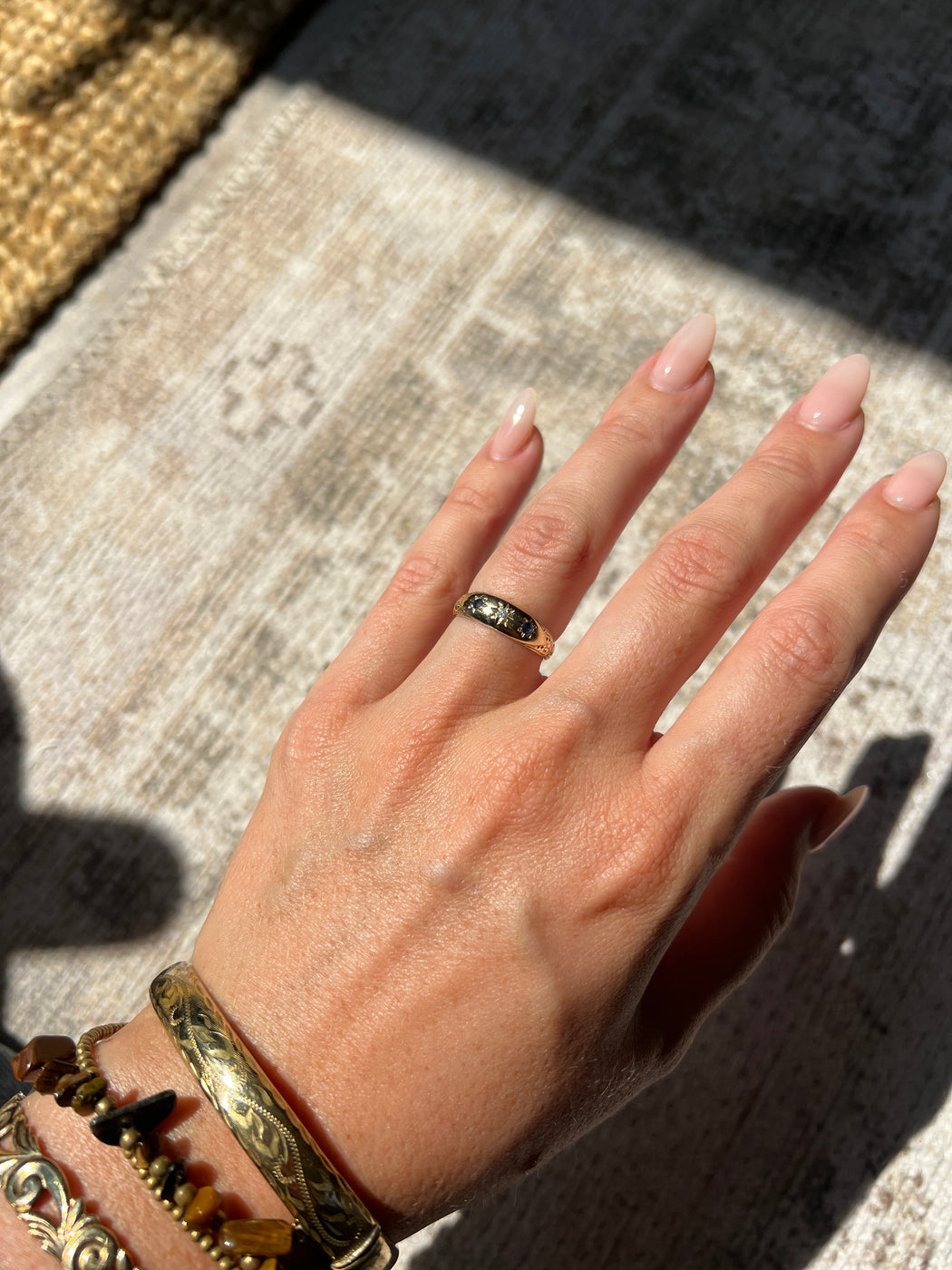 Sapphire And Diamond 9ct Gold Gypsy Ring Size L