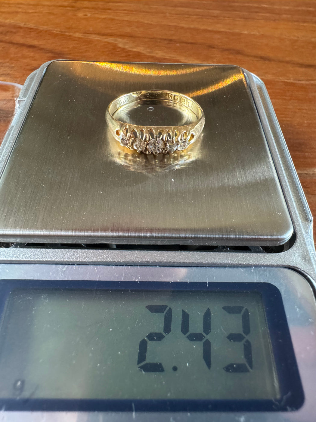 Antique 18ct Yellow Gold Boat Style Diamond Ring Size N