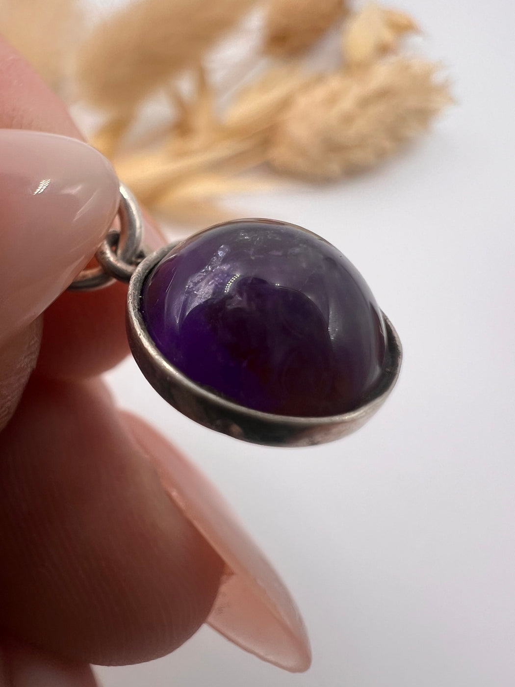 Silver Mount Purple Cabochon Stone Pendant