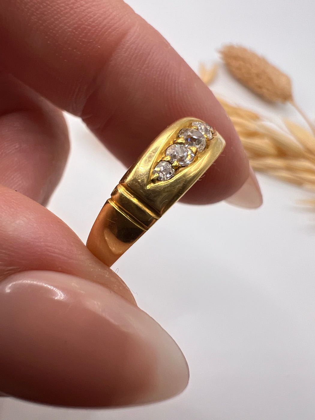 Antique 18ct Old Cut Diamond Boat Ring