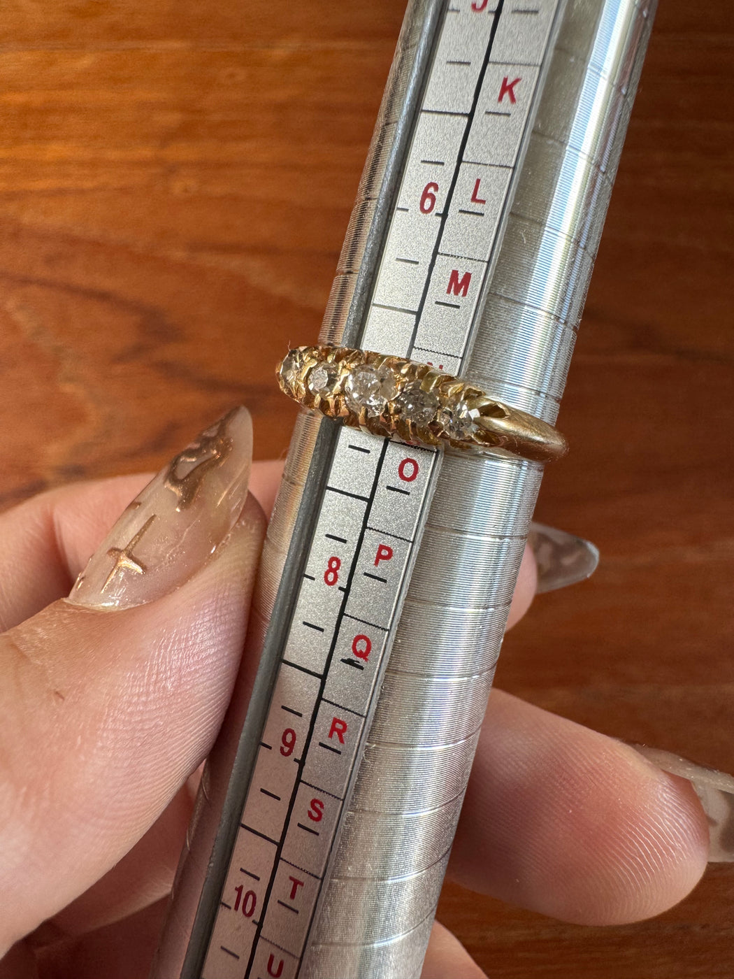 Antique 18ct Yellow Gold Boat Style Diamond Ring Size N