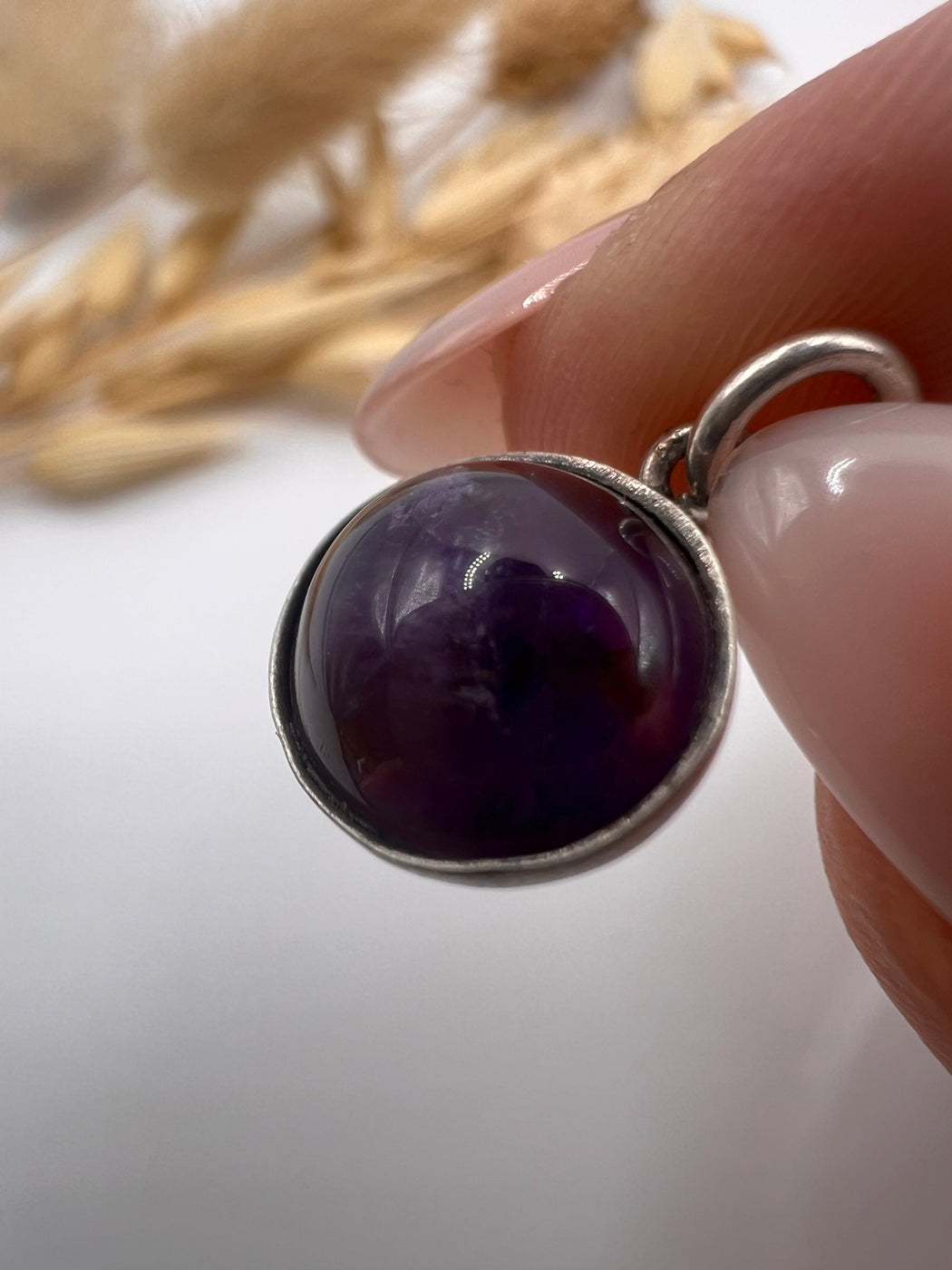 Silver Mount Purple Cabochon Stone Pendant