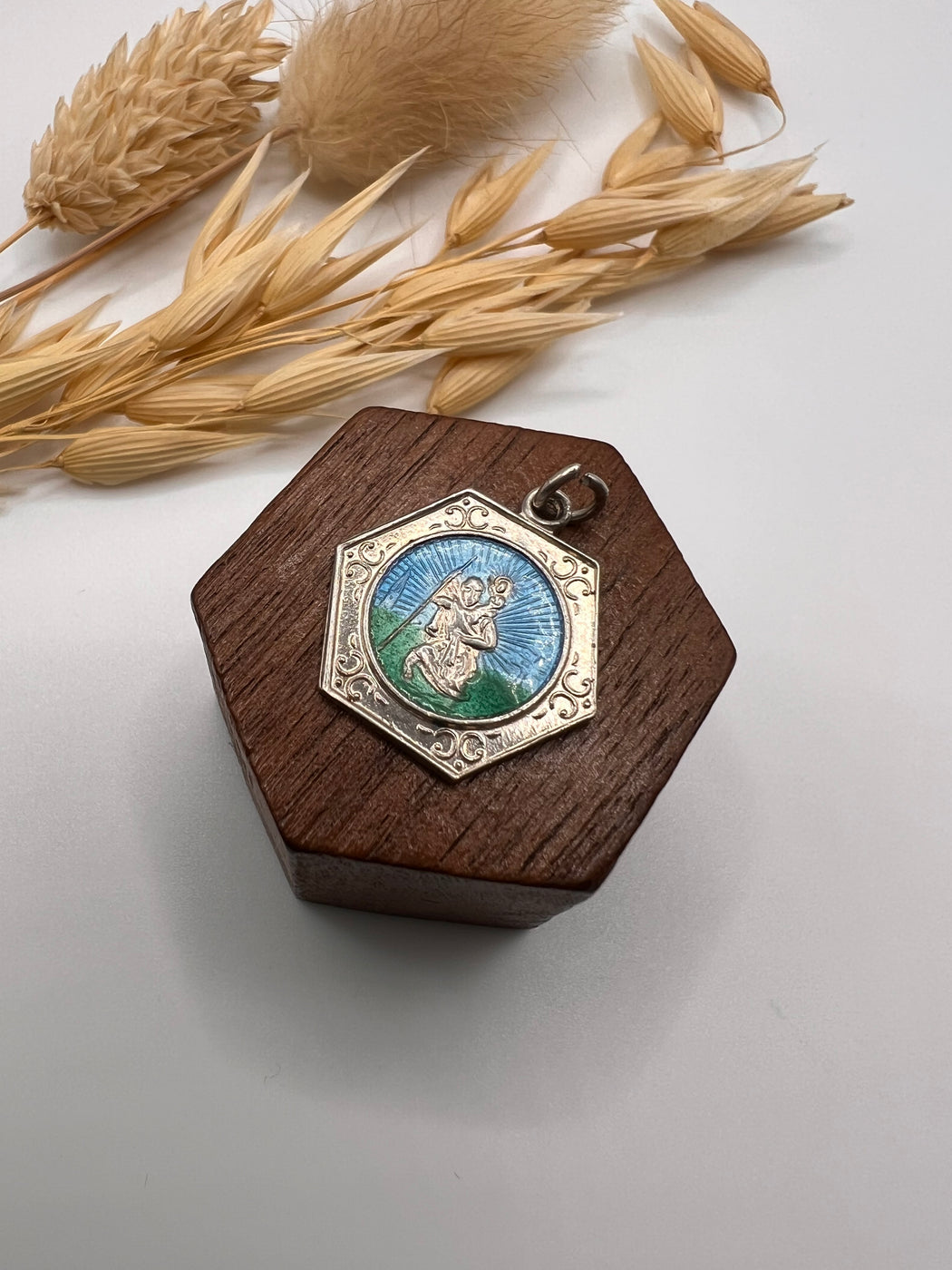 Vintage Silver St.Christopher Charm With Enamel