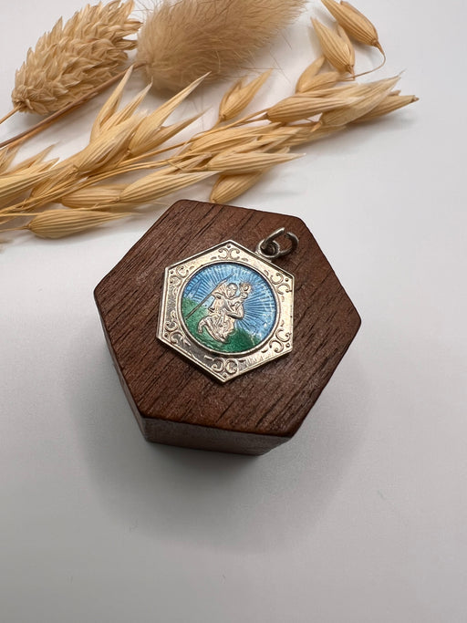 Vintage Silver St.Christopher Charm With Enamel