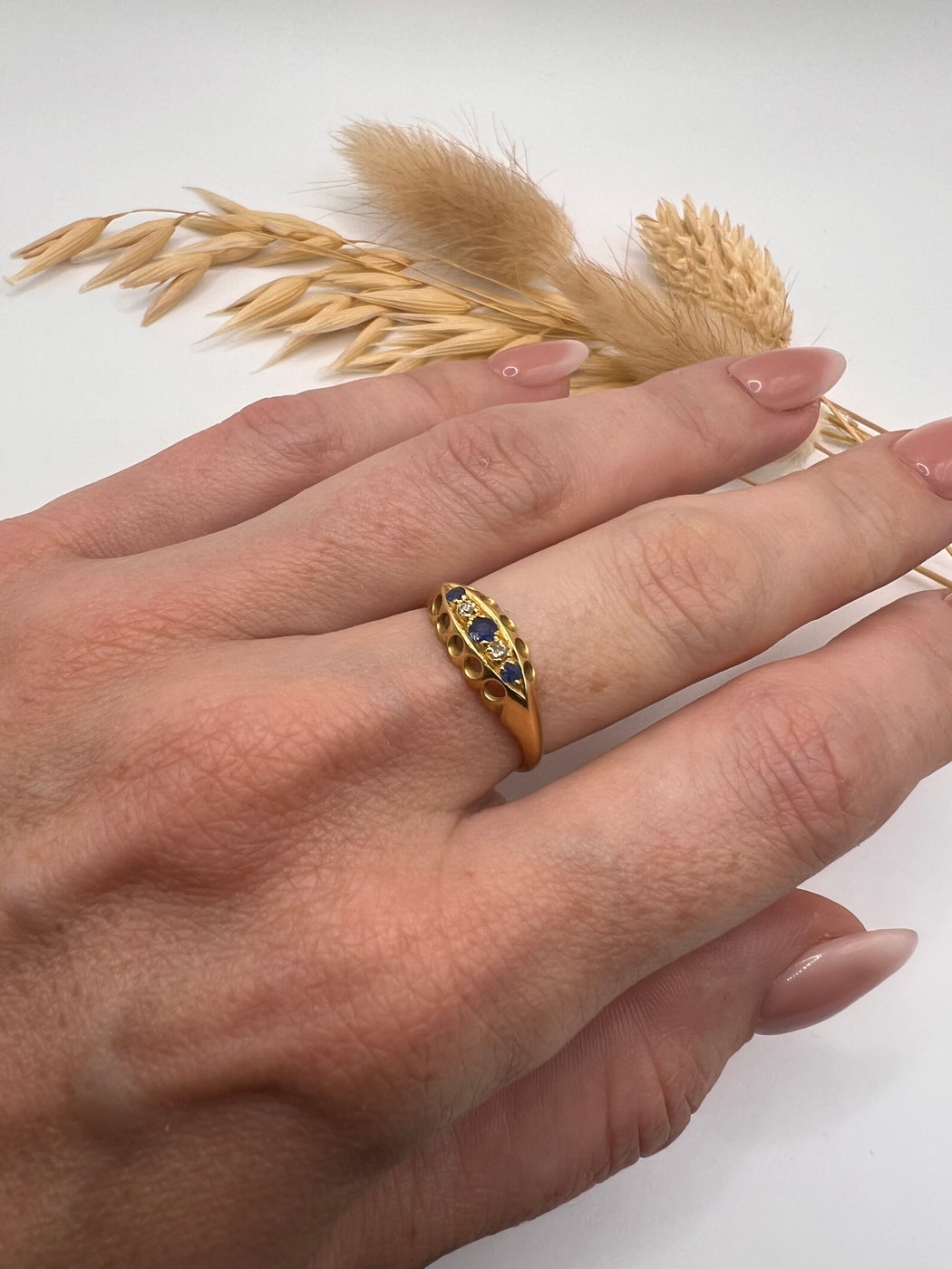 18ct Antique Sapphire And Diamond Boat Ring