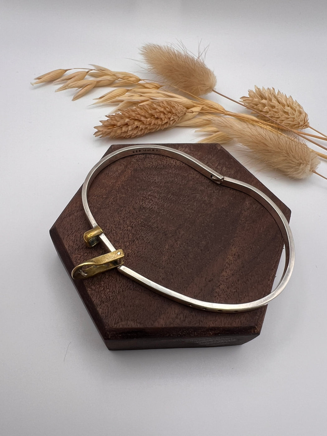 Vintage 925 Mexico Silver And Brass Buckle Bangle
