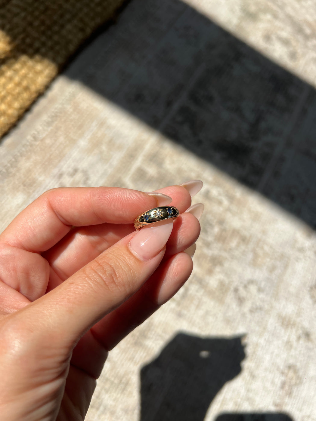 Sapphire And Diamond 9ct Gold Gypsy Ring Size L