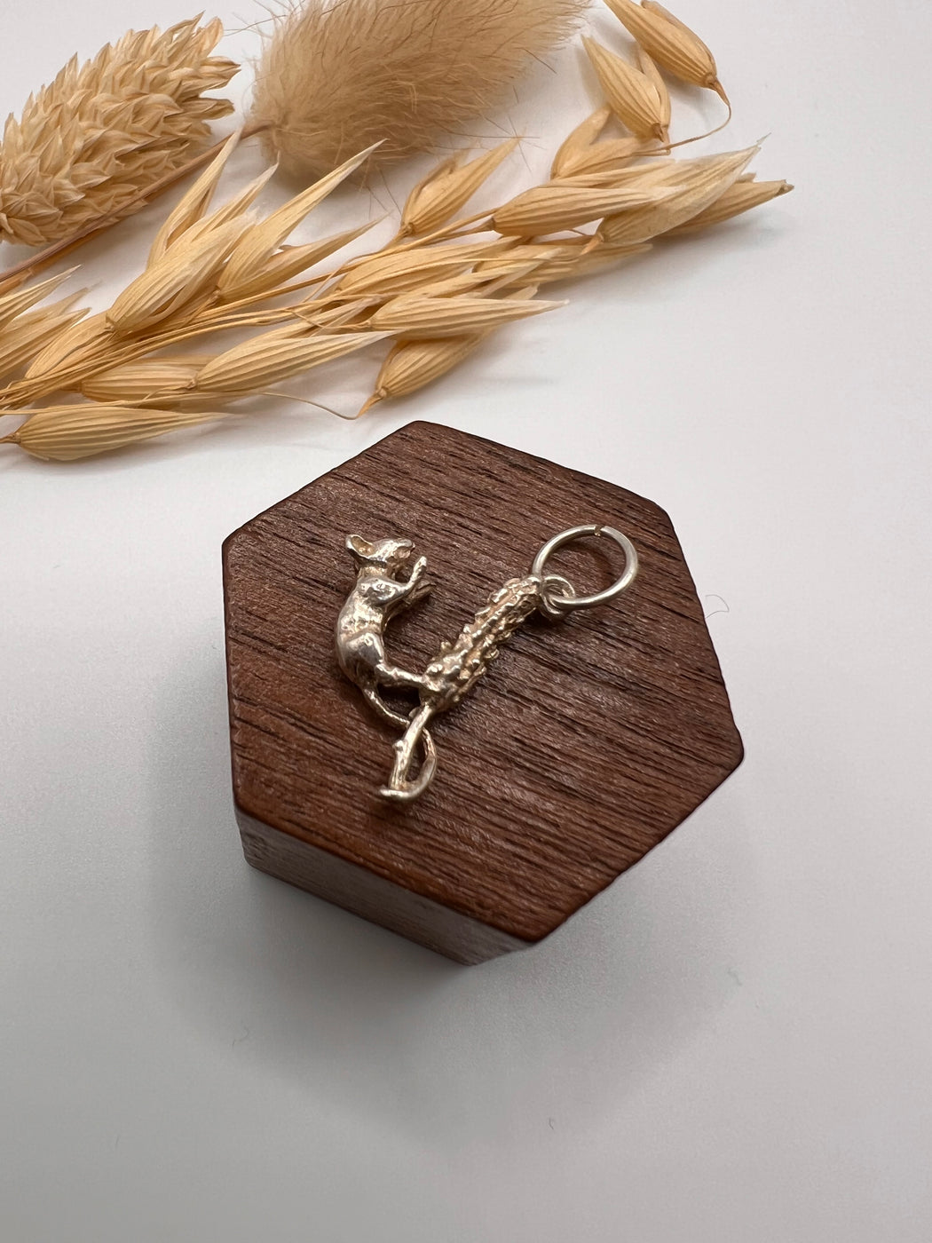 Vintage Silver Mouse On Wheat Sheath Charm