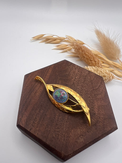 24ct Gold Plated Stirling Silver Australian Opal Brooch Pendant
