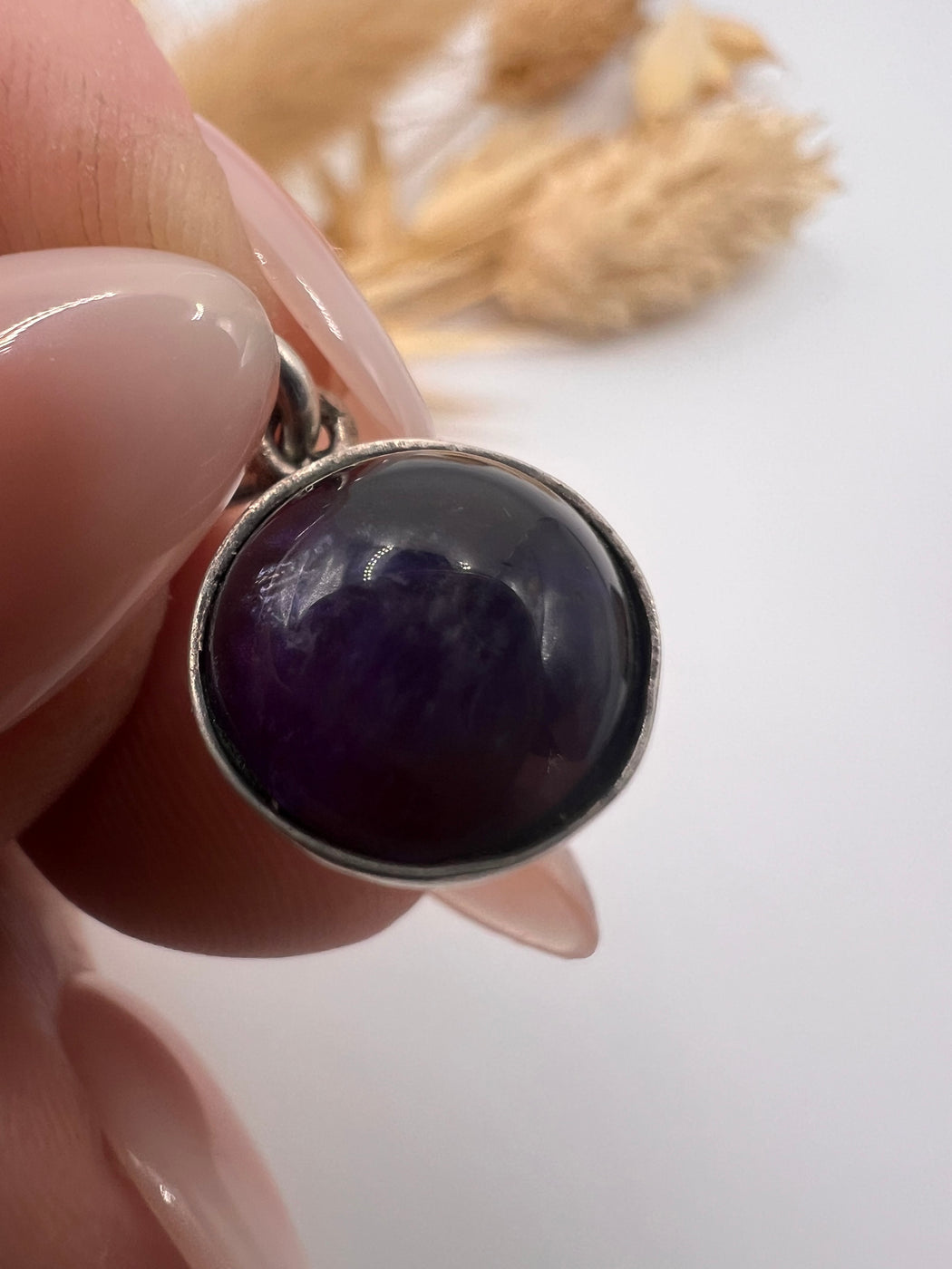 Silver Mount Purple Cabochon Stone Pendant