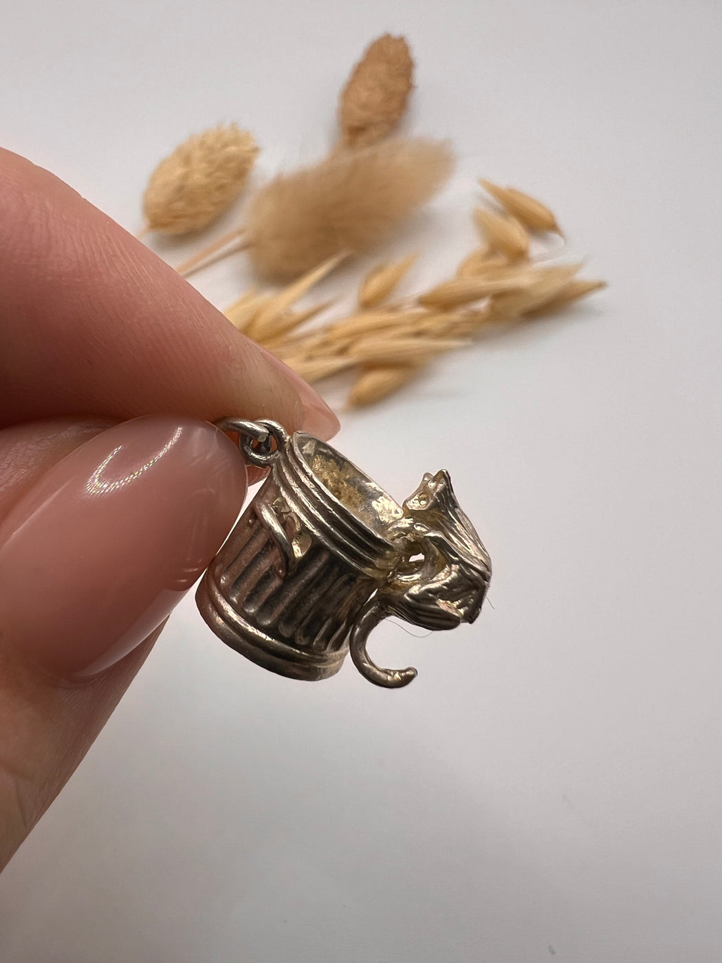 Vintage Articulated Silver Cat In A Dustbin Charm