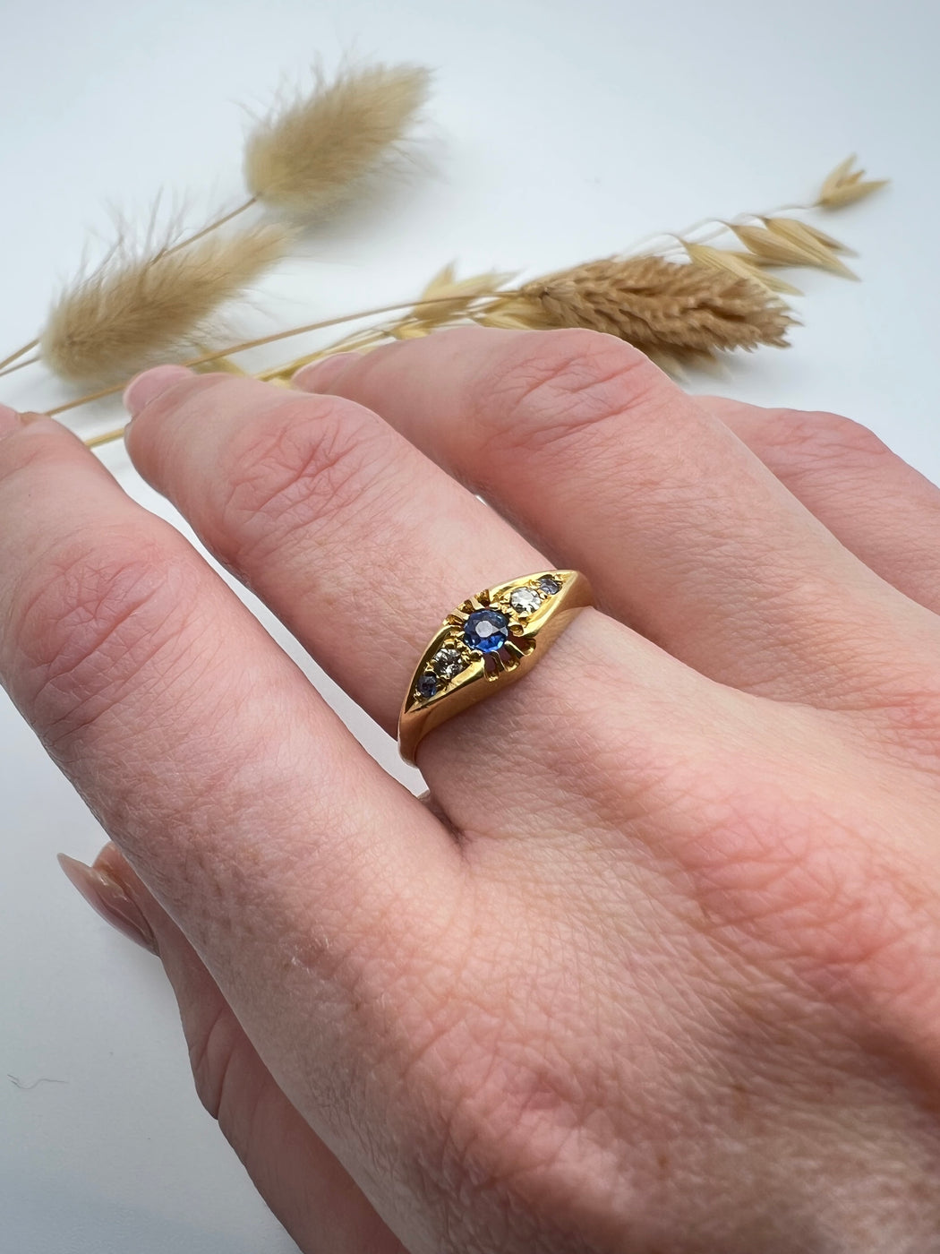 18ct Gold Sapphire and Old Cut Diamond Ring