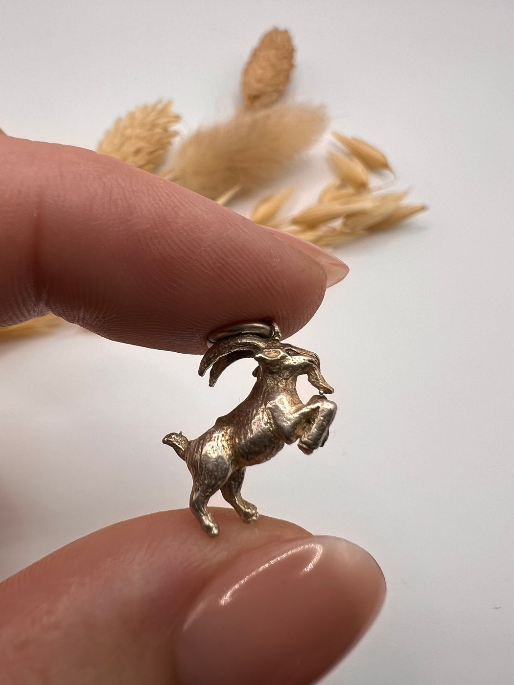Vintage Silver Leaping Horned Goat Charm