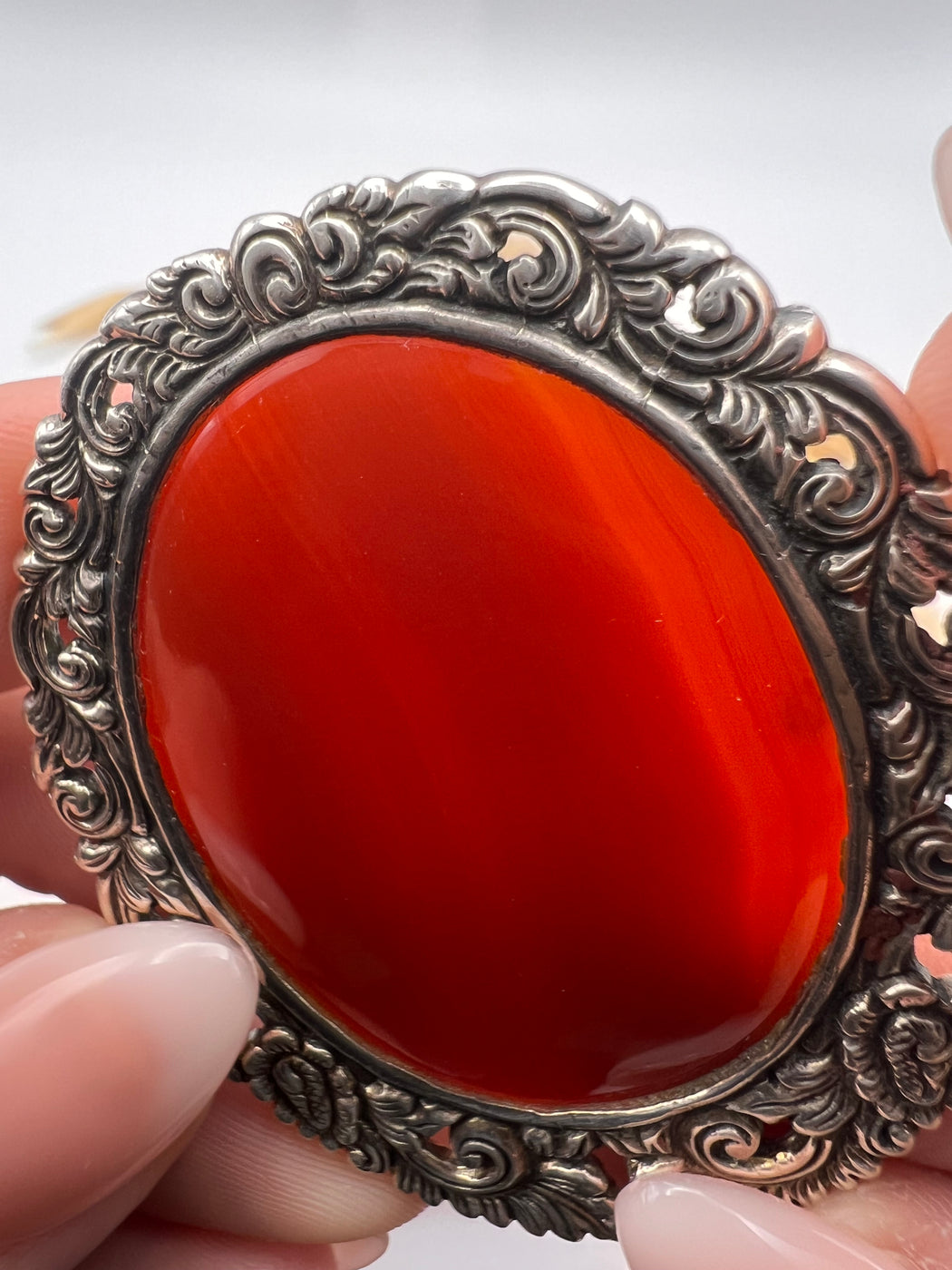 Carnelian Stirling Silver Cabochon Brooch