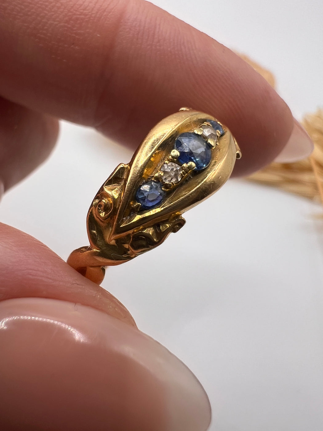 20th Century Sapphire and Diamond Boat Style Ring